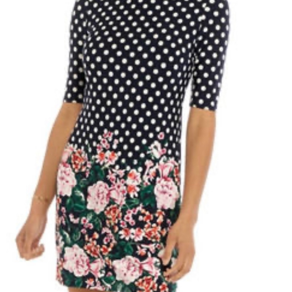 Eliza J Navy Polka Dot Floral Sheath Dress
